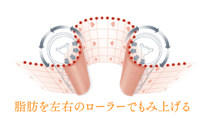 脂肪を左右のローラーでもみ上げる