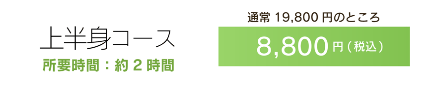 上半身コース　所要時間：約2時間 通常19,800円のところ8,800円(税込)