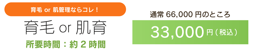 育毛 or 肌育　所要時間：約2時間 通常66,000円のところ33,000円(税込)
