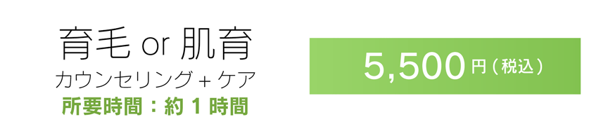 育毛 or 肌育　カウンセリング＋ケア　所要時間：約1時間 5,500円(税込)